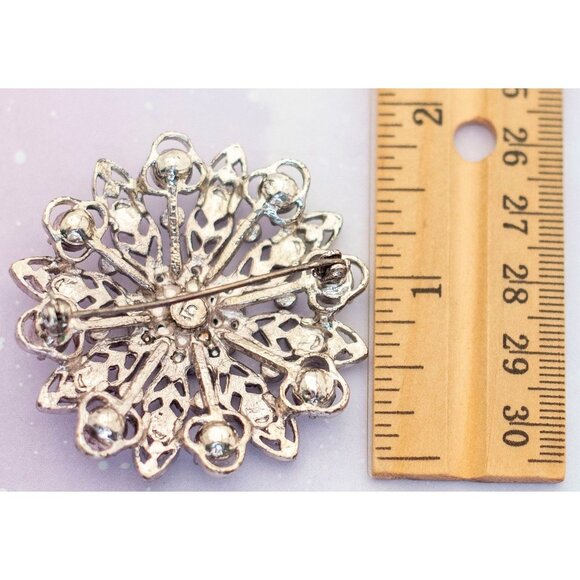Art Deco Mandala Silver Iridescent Crystals Brooch| J4 - Picture 2 of 2